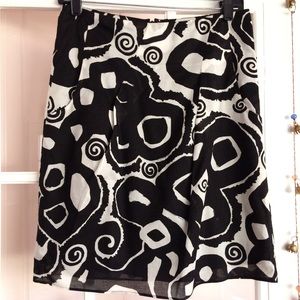 Cotton Black White abstract skirt with pockets
